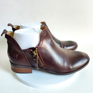 Women’s Brown Leather Ankle Booties with Side Zip